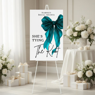She's Tying The Knot Turquoise Bow Welcome Sign
