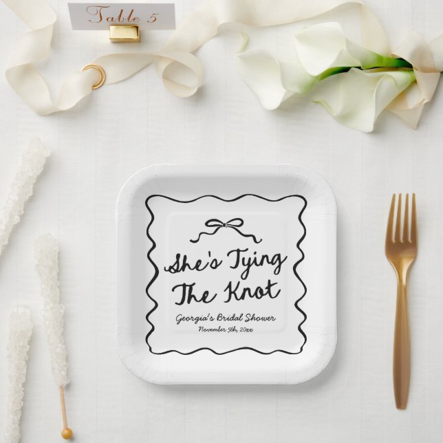 She's Tying The Knot Whimsical Bow Bridal Shower Paper Plates (Wedding)