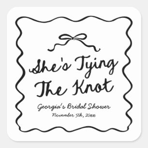 She's Tying The Knot Whimsical Bow Bridal Shower Square Sticker