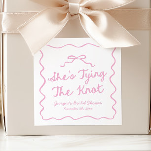 She's Tying The Knot Whimsical Bow Bridal Shower Square Sticker