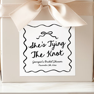 She's Tying The Knot Whimsical Bow Bridal Shower Square Sticker