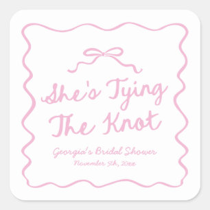 She's Tying The Knot Whimsical Bow Bridal Shower Square Sticker