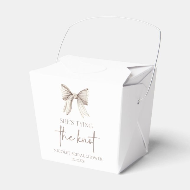She's Tying The Knot White Bow Bridal Shower Favor Boxes (Front Side)