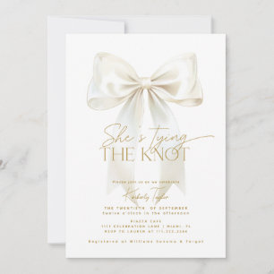 She's Tying the Knot White Bow Bridal Shower Invitation