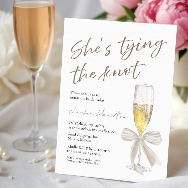 She's Tying the Knot | White Bow Bridal Shower Invitation (Creator Uploaded)