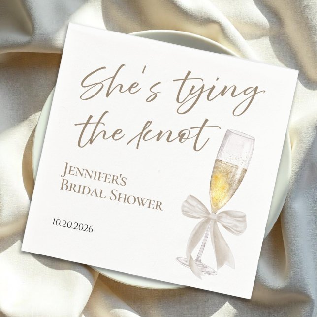 She's Tying the Knot | White Bow Bridal Shower Napkins (Creator Uploaded)