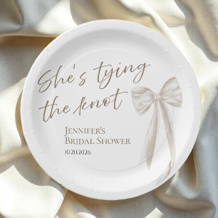 She's Tying the Knot White Bow Bridal Shower Pape Paper Plates