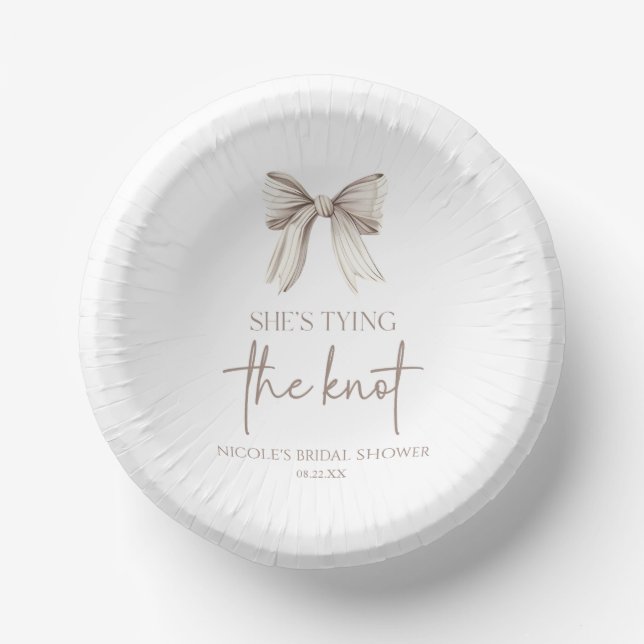 She's Tying The Knot White Bow Bridal Shower Paper Bowls (Front)