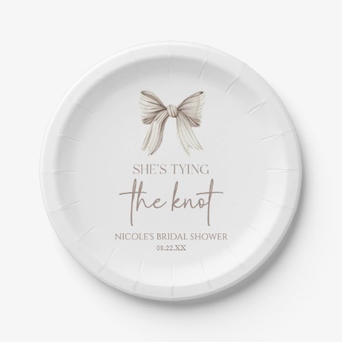 Shes Tying The Knot White Bow Bridal Shower Paper Plates