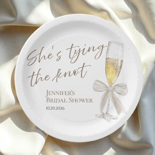 She's Tying the Knot | White Bow Bridal Shower Paper Plates (Creator Uploaded)