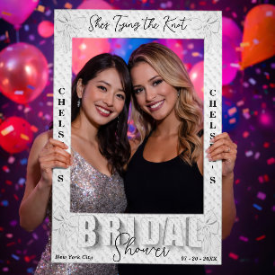 She's Tying The Knot White Bow Bridal Shower Selfie Frame