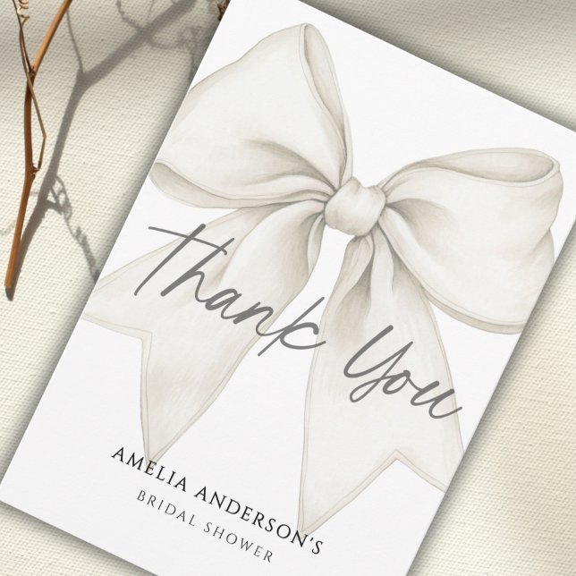 Shes Tying The Knot White Bow  Bridal Shower Thank You Card (Creator Uploaded)