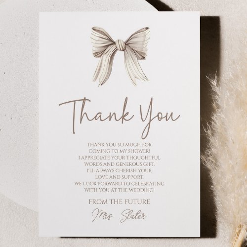 Shes Tying The Knot White Bow Bridal Shower Thank You Card