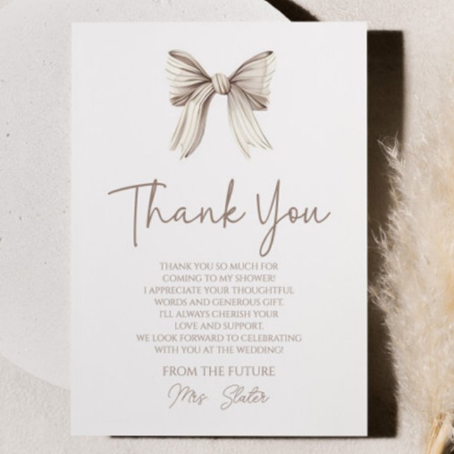 She's Tying The Knot White Bow Bridal Shower Thank You Card (Creator Uploaded)