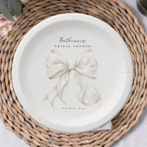 She's Tying the Knot White Bow Paper Plates