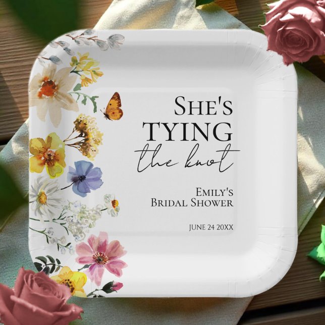 She's tying the knot | Wildflower Bridal Shower Paper Plates (Creator Uploaded)