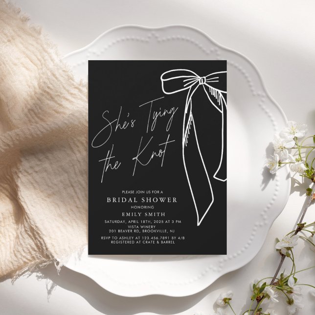 She's Tying the Know Black Bow Bridal Shower Invitation (Creator Uploaded)