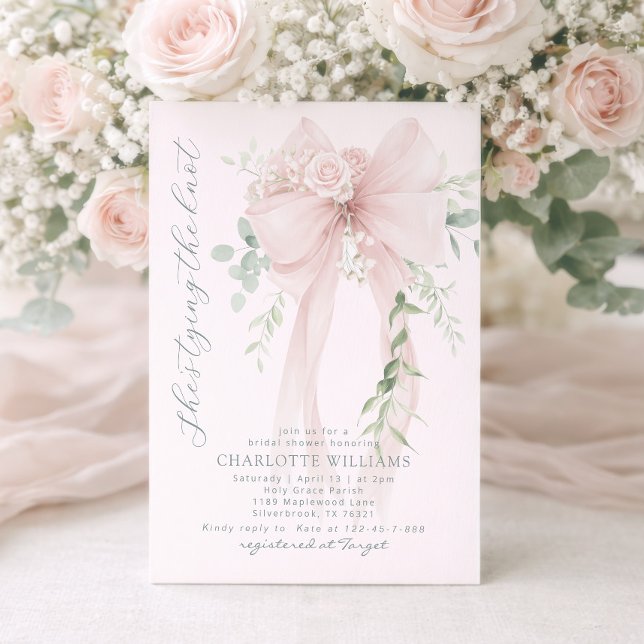 She's tying the know Whimsical Bow bridal shower Invitation (Creator Uploaded)
