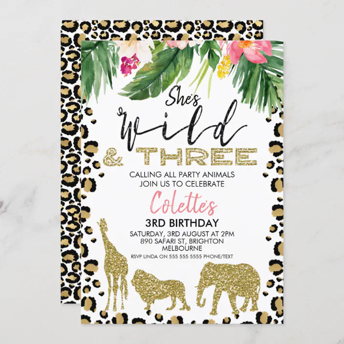 Wild 3 invite Editable Party Animals Birthday Invitation Safari Birthday Invite 914 3rd Birthday invitation Girl Wild Three Boy Invitation