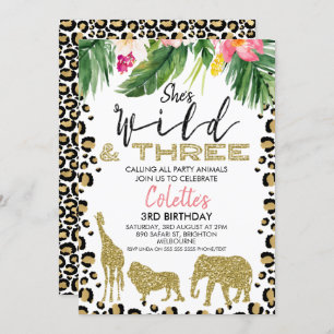 She's Wild And Three Safari 3rd Birthday Invitation