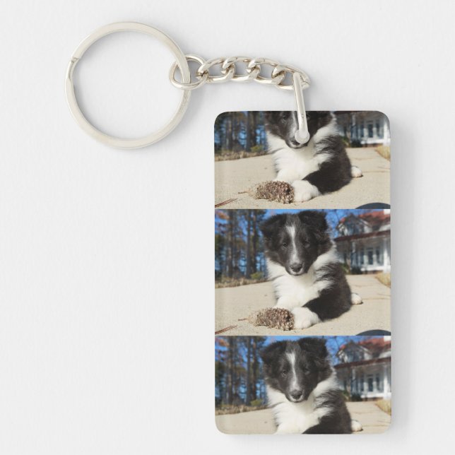shet shp black and white puppy keychain (Front)