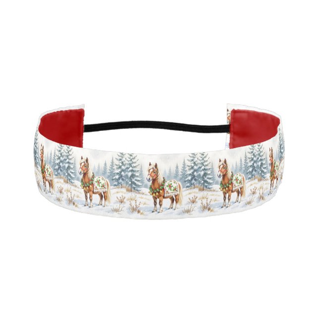 Shetland Pony and Holly Christmas   Athletic Headband (Front)