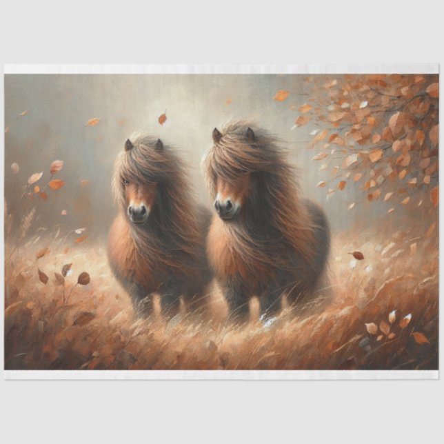 Shetland Pony Autumn-time Decoupage Tissue Paper (Front)