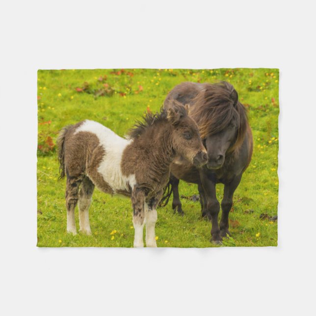 Shetland Pony Mother and Offspring Fleece Blanket (Front (Horizontal))