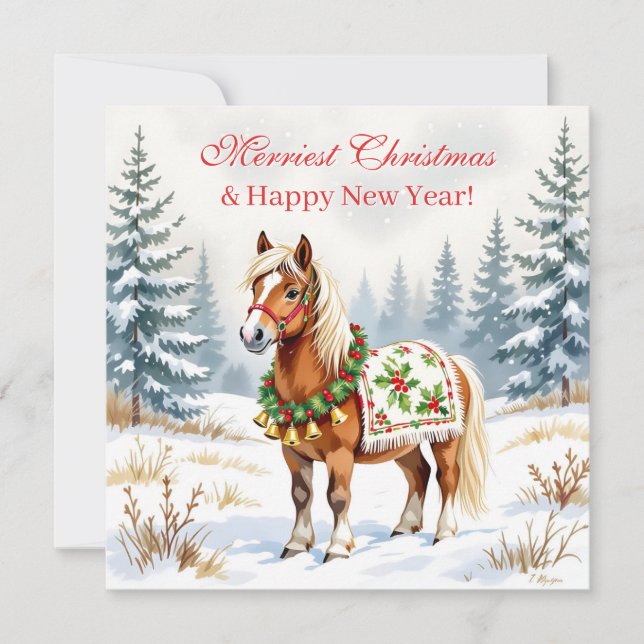 Shetland Pony Personalized Christmas Holiday Card (Front)