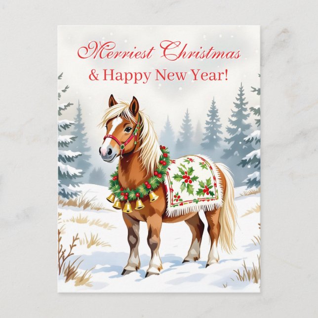 Shetland Pony Personalized Christmas Postcard (Front)