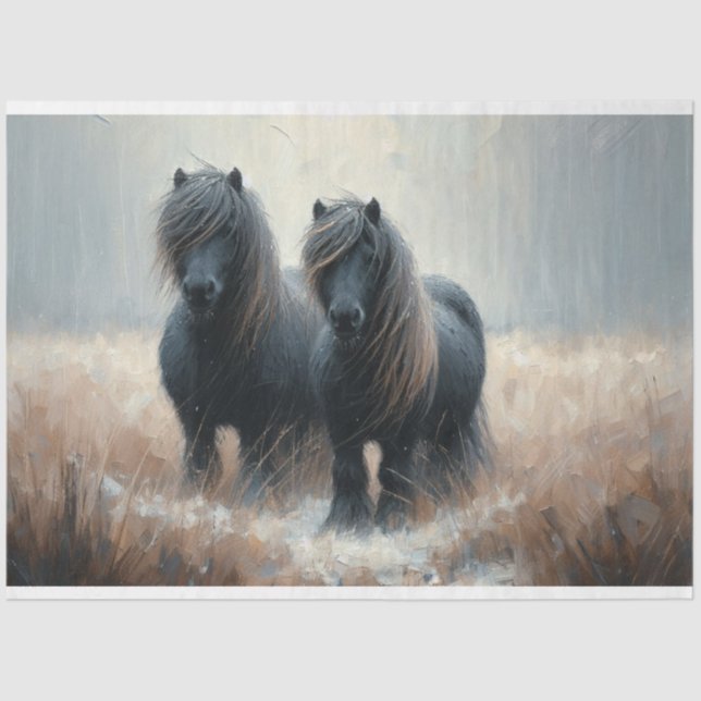 Shetland Pony Winter-Time Decoupage Tissue Paper (Front)