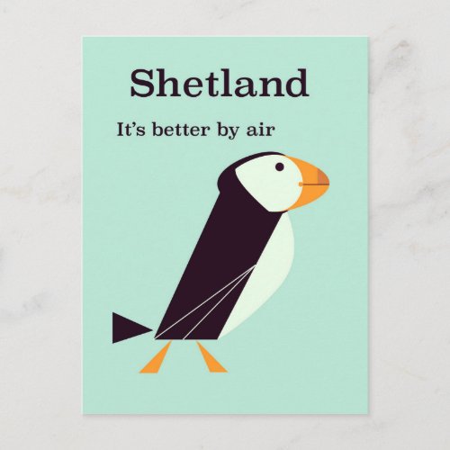 Shetland Puffin Vintage travel poster Postcard