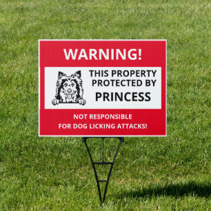 Shetland Sheep Dog on Funny Beware of Dog Sign