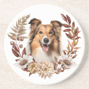 Shetland Sheepdog Autumn Wreath Coaster