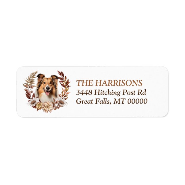 Shetland Sheepdog Autumn Wreath Return Address Label (Front)