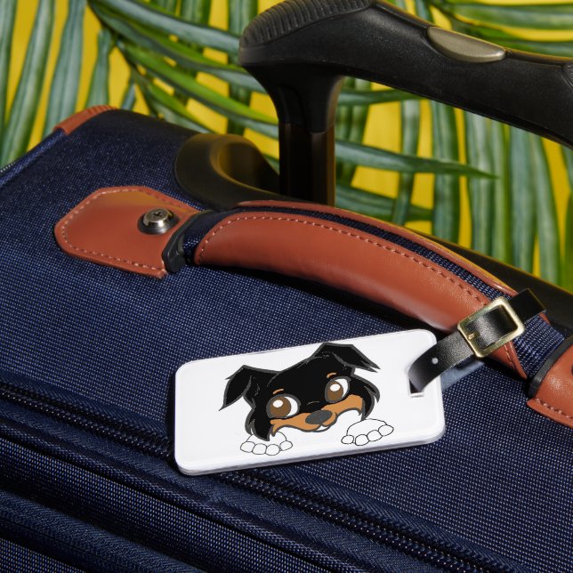 Shetland Sheepdog Black Tri Peeking Cartoon Luggage Tag (Front Insitu 3)