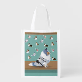 Shetland Sheepdog: Blue Merle Sheltie on Green Grocery Bag