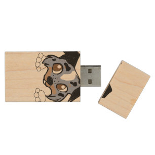 Shetland Sheepdog Blue Merle Tri Peeking Cartoon Wood Flash Drive