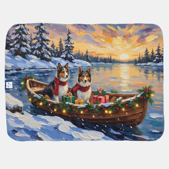 Shetland Sheepdog Christmas Boat Holiday Baby Blanket (Back Horizontal)