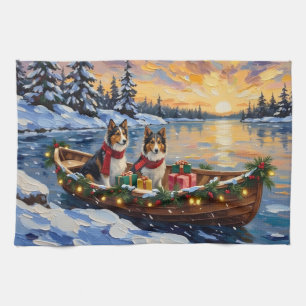 Shetland Sheepdog Christmas Boat Holiday Kitchen Towel