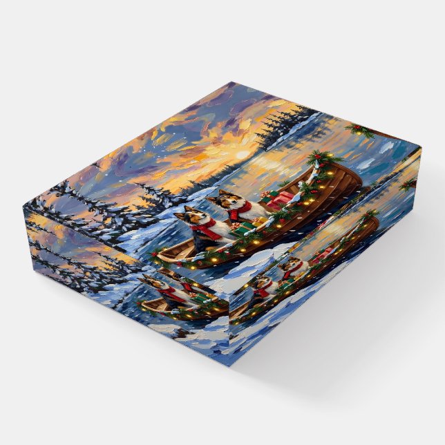 Shetland Sheepdog Christmas Boat Holiday Paperweight (Angled)