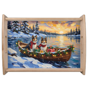 Shetland Sheepdog Christmas Boat Holiday Serving Tray