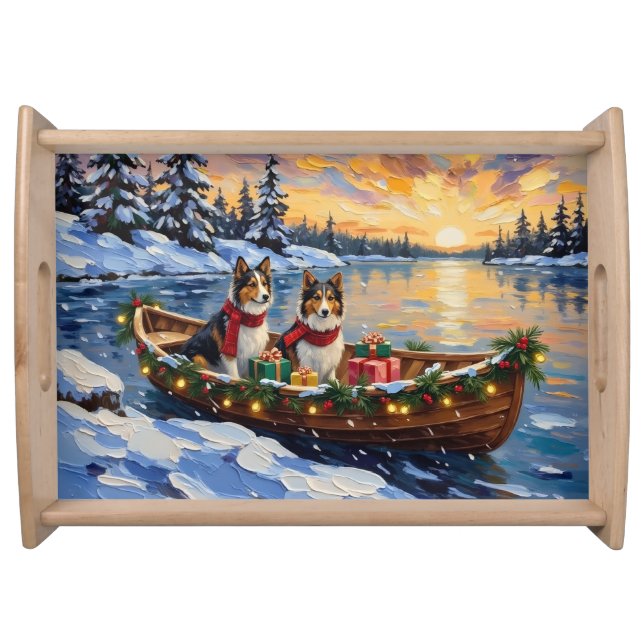 Shetland Sheepdog Christmas Boat Holiday Serving Tray (Front)