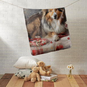 Shetland Sheepdog Christmas Festive Baby Blanket
