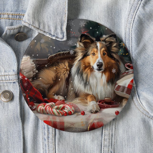 Shetland Sheepdog Christmas Festive Button (In Situ)