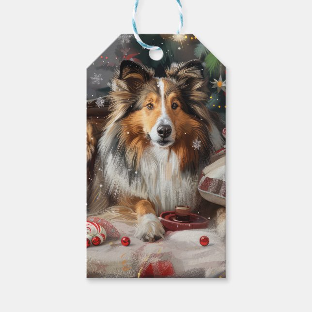 Shetland Sheepdog Christmas Festive Gift Tags (Front)