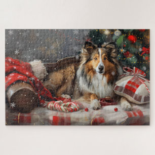 Shetland Sheepdog Christmas Festive Jigsaw Puzzle