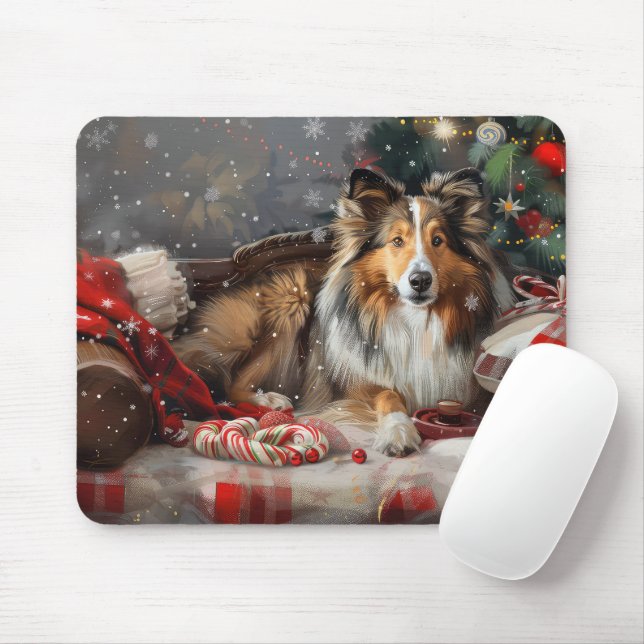 Shetland Sheepdog Christmas Festive Mouse Pad (With Mouse)