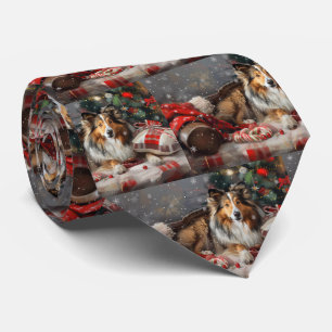 Shetland Sheepdog Christmas Festive Neck Tie