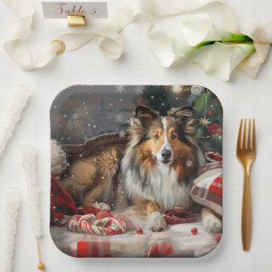 Shetland Sheepdog Christmas Festive Paper Plates